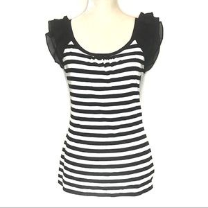 Express Chiffon sleeve Navy White Stripe T shirt